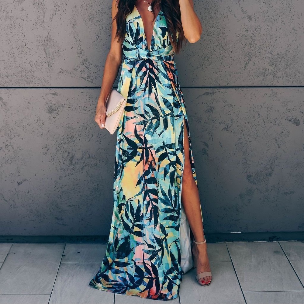 Tropical Slit Maxi Dress